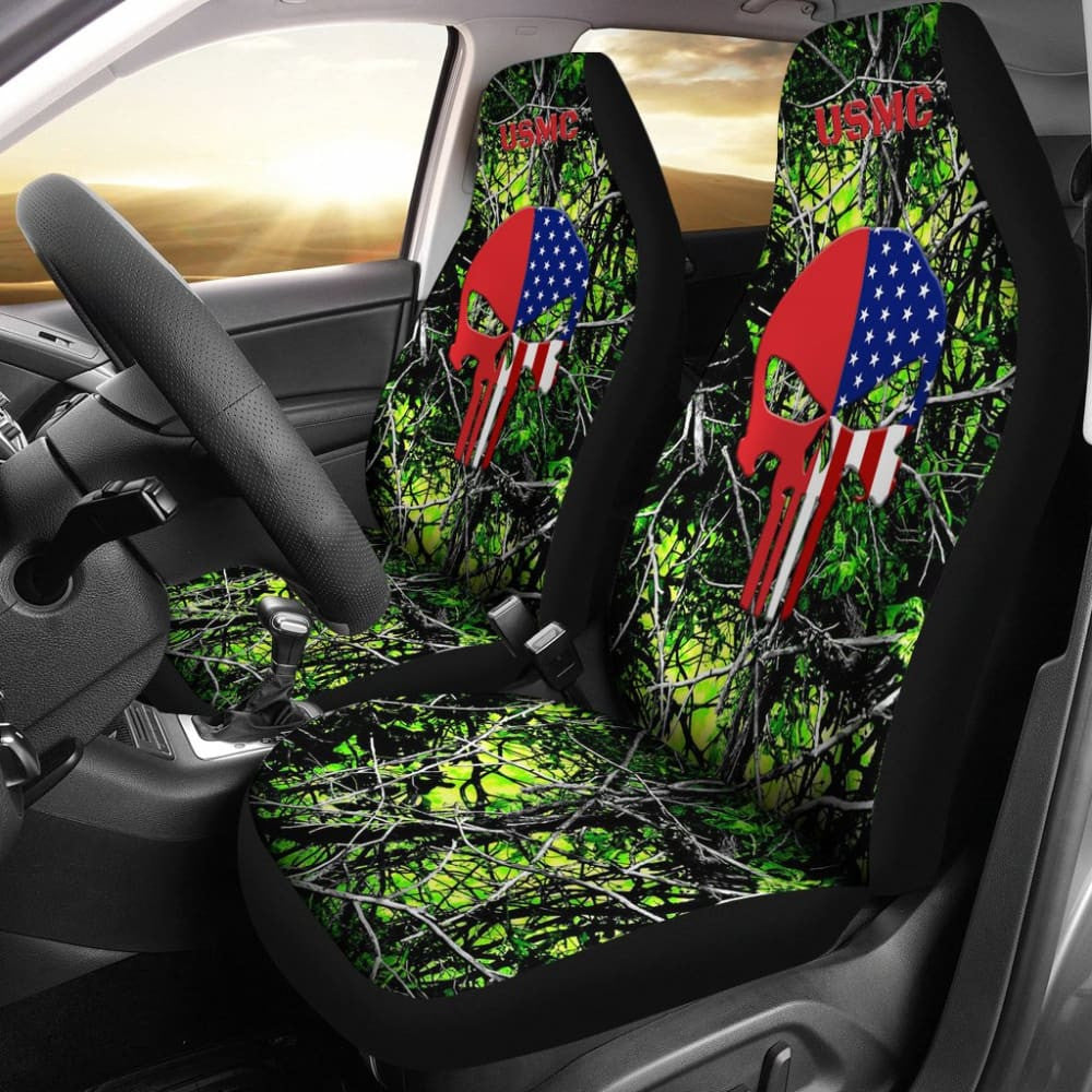 Toxic US Marine Corps Custom American Flag Punisher Car Seat Covers