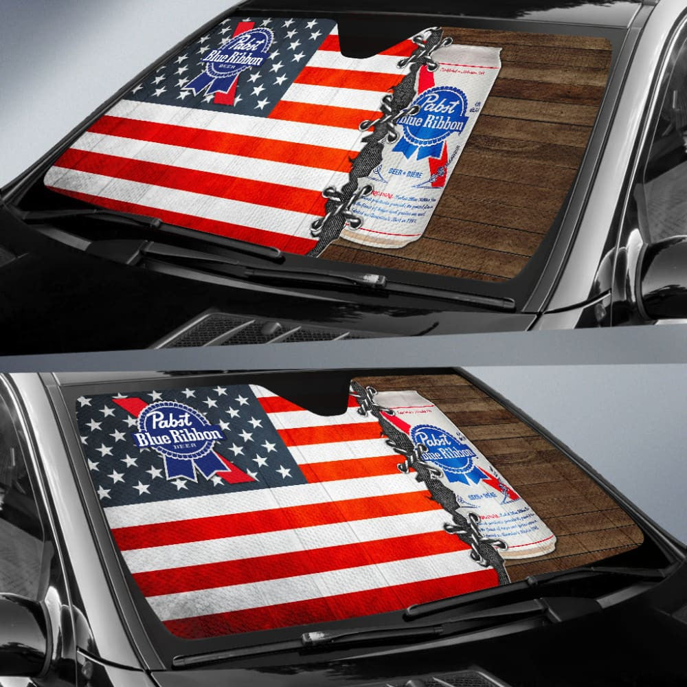 Pabst Blue Ribbon Car Auto Sun Shades American Flag Beer Lover