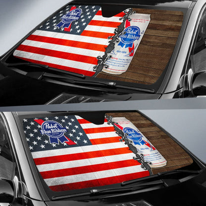 Pabst Blue Ribbon Car Auto Sun Shades American Flag Beer Lover