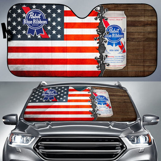 Pabst Blue Ribbon Car Auto Sun Shades American Flag Beer Lover
