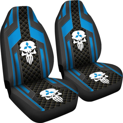 Black Blue Punisher Skull Mitsubishi Car Seat Covers