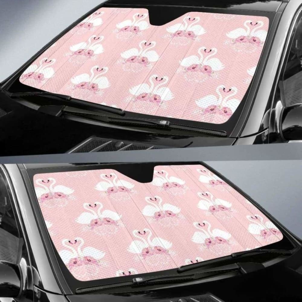 White Swan And Flower Love Pattern Car Auto Sun Shades