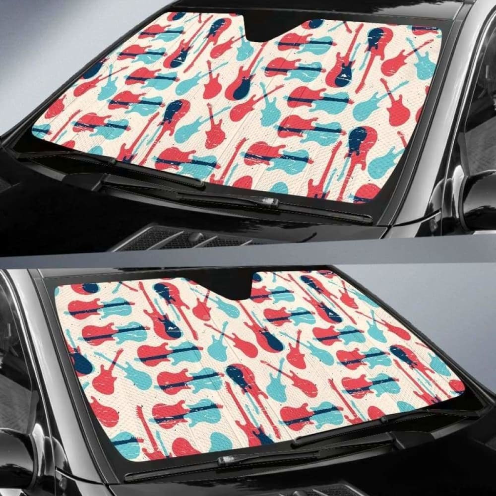 Red Blue Guitar Pattern Car Auto Sun Shades