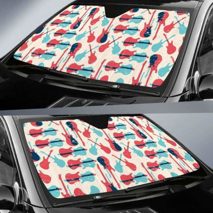Red Blue Guitar Pattern Car Auto Sun Shades