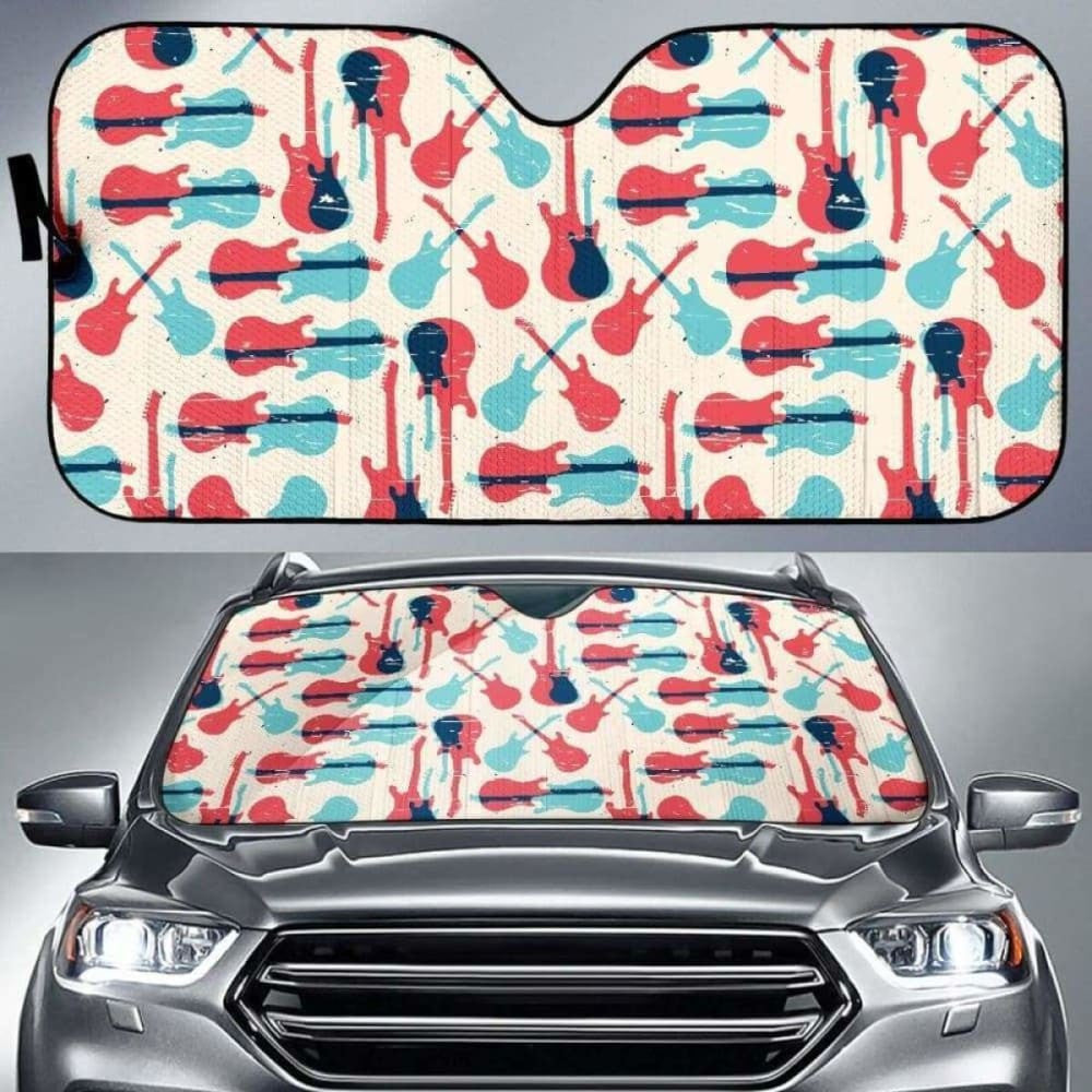 Red Blue Guitar Pattern Car Auto Sun Shades