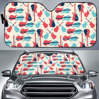 Red Blue Guitar Pattern Car Auto Sun Shades