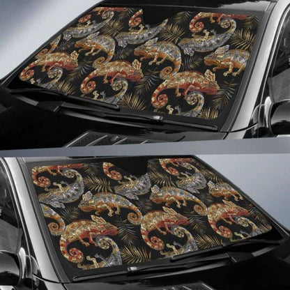 Chameleon Lizard Tropical Leaves Palm Tree Car Auto Sun Shades