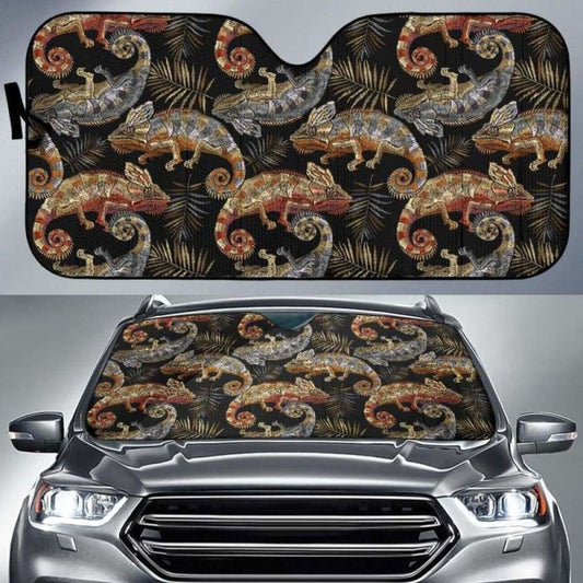 Chameleon Lizard Tropical Leaves Palm Tree Car Auto Sun Shades