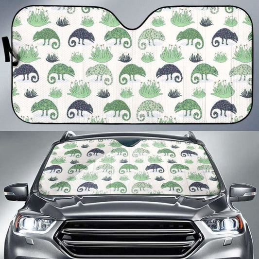 Chameleon Lizard Succulent Plant Pattern Car Auto Sun Shades