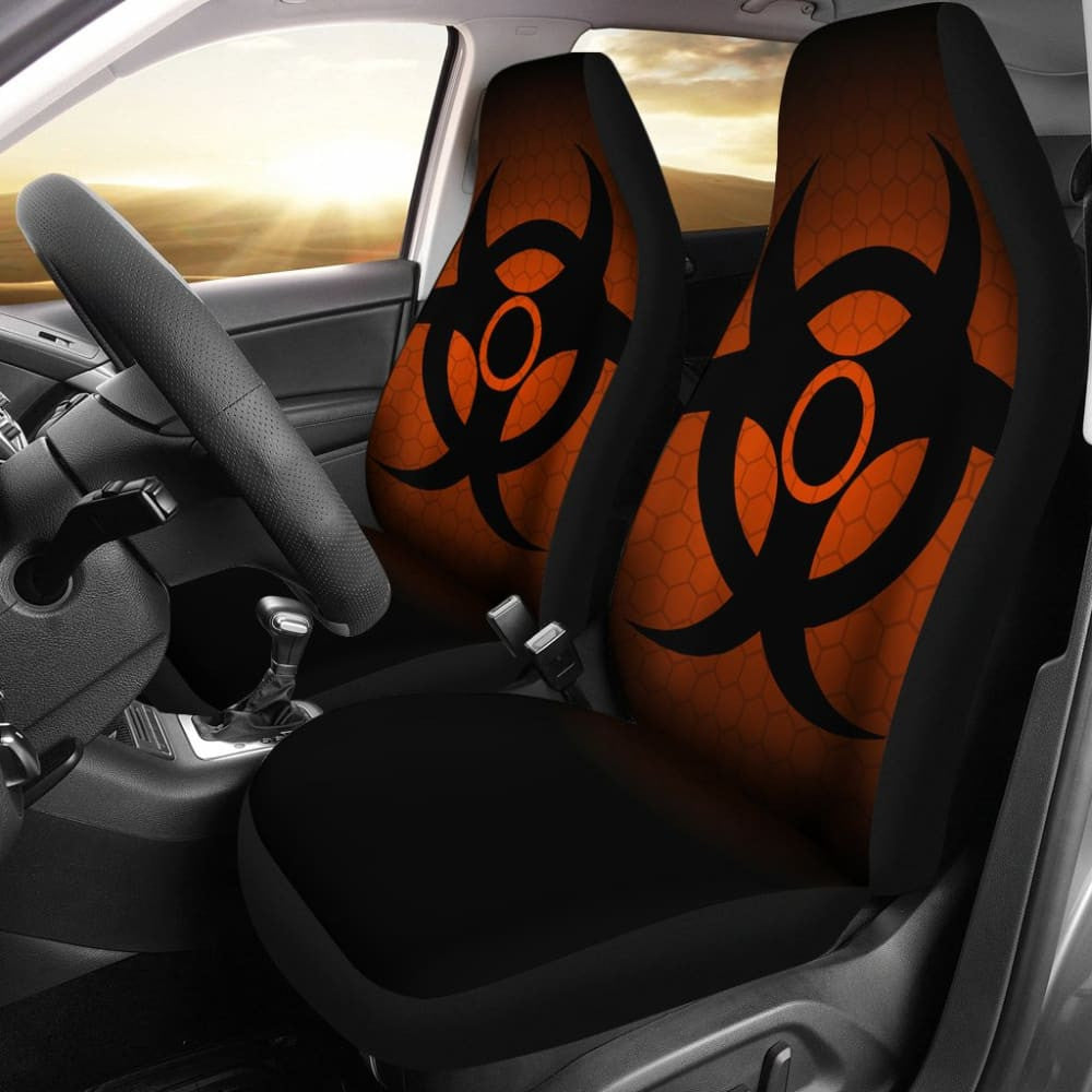 Black Biohazard Warning Orange Background Car Seats Covers