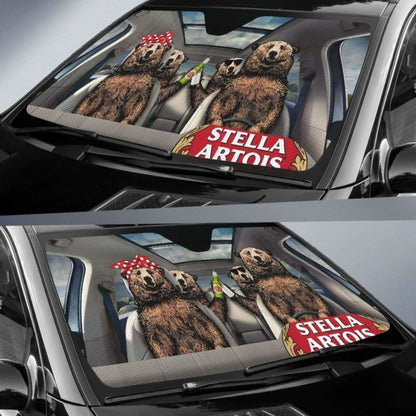 Family Bear Drink Beer Stella Artois Car Sun Shade Funny