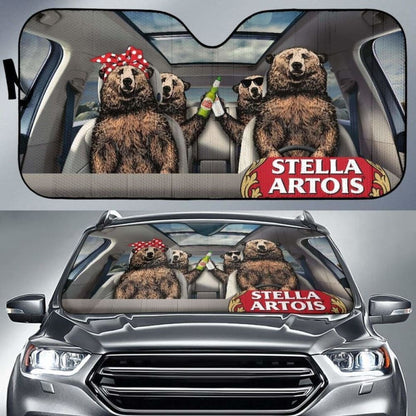 Family Bear Drink Beer Stella Artois Car Sun Shade Funny
