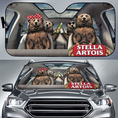 Family Bear Drink Beer Stella Artois Car Sun Shade Funny
