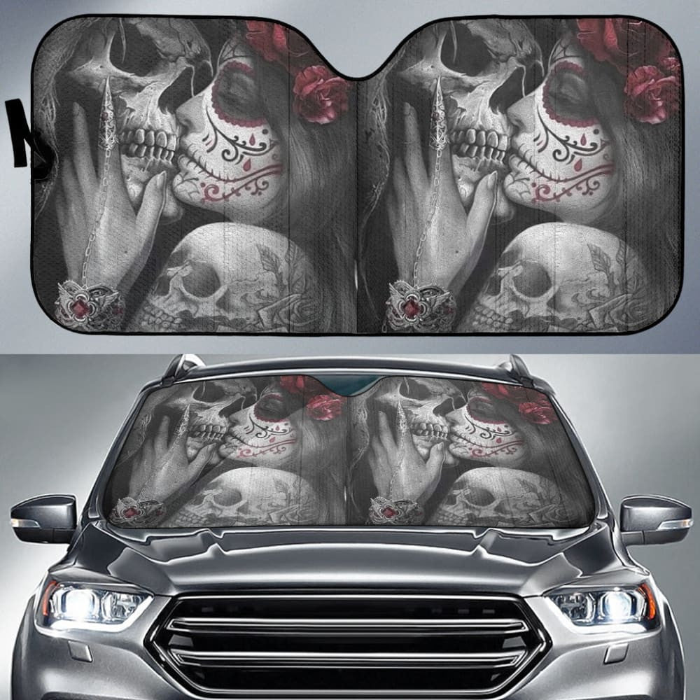 True Love King And Queen Kissing Skulls Car Auto Sun Shades