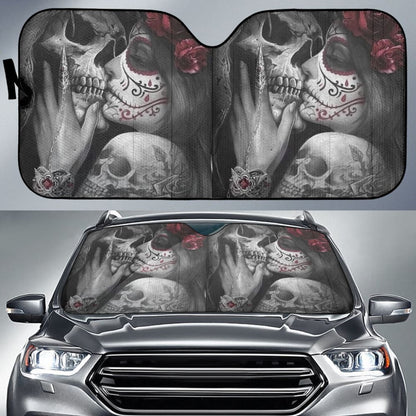 True Love King And Queen Kissing Skulls Car Auto Sun Shades