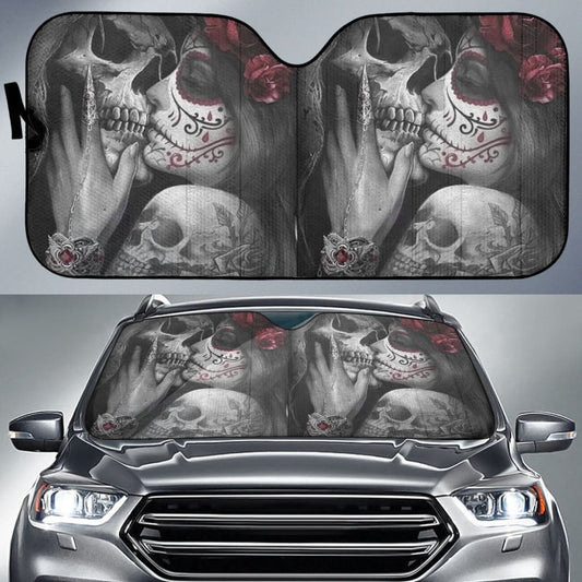 True Love King And Queen Kissing Skulls Car Auto Sun Shades