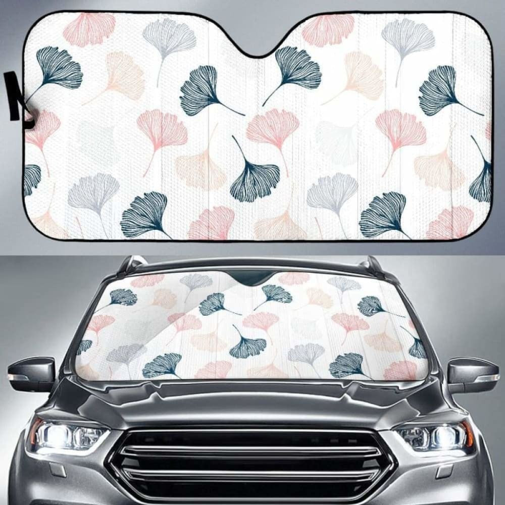 Black Gray Cream Coral Ginkgo Leaves Pattern Car Auto Sun Shades