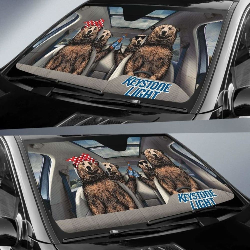 Family Bear Drink Beer Keystone Light Car Sun Shade Funny