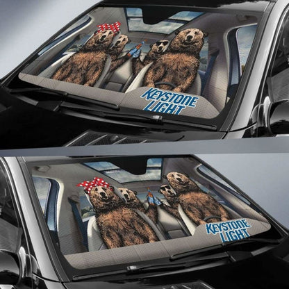 Family Bear Drink Beer Keystone Light Car Sun Shade Funny