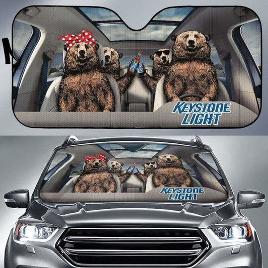 Family Bear Drink Beer Keystone Light Car Sun Shade Funny