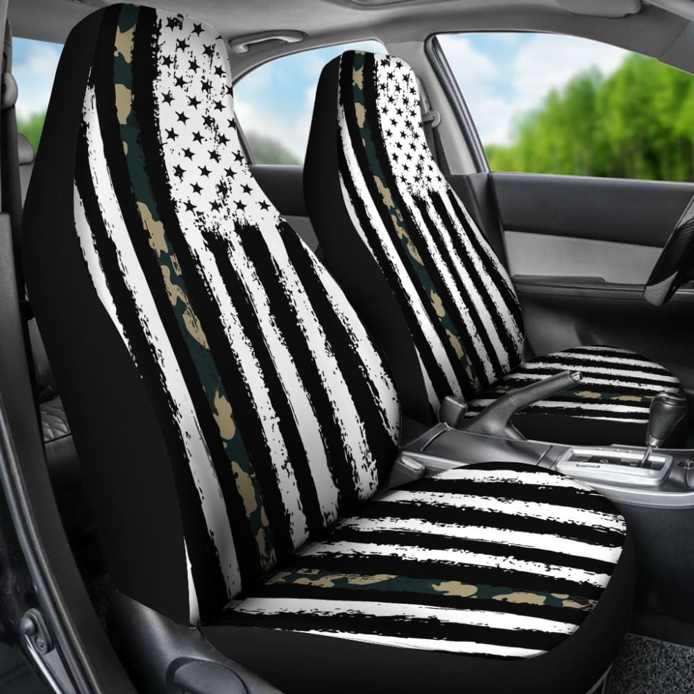 Amazing Green American Flag Black And White Car Seat Covers