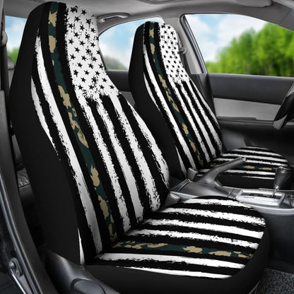 Amazing Green American Flag Black And White Car Seat Covers