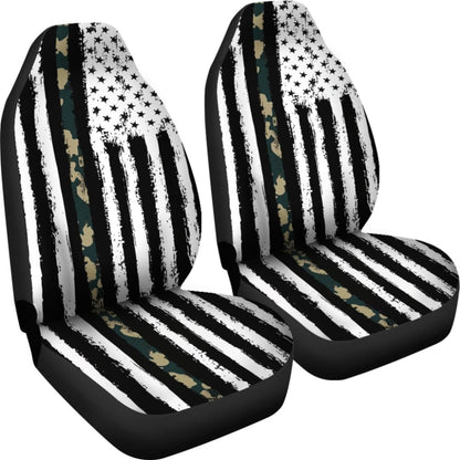 Amazing Green American Flag Black And White Car Seat Covers