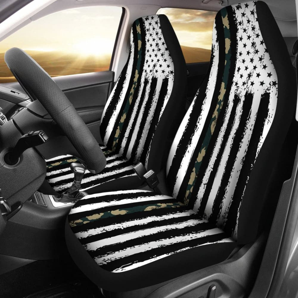 Amazing Green American Flag Black And White Car Seat Covers