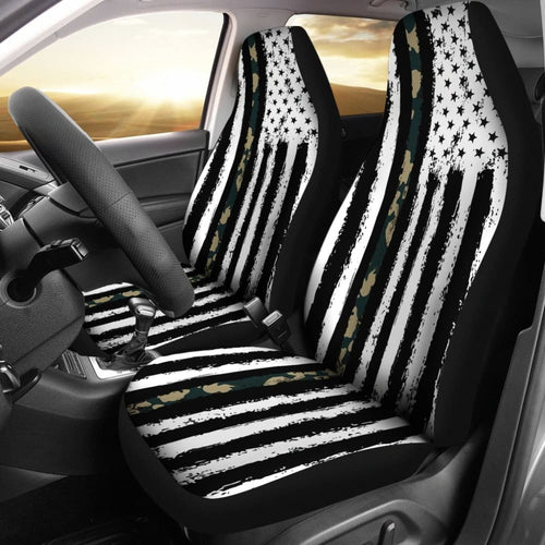 Amazing Green American Flag Black And White Car Seat Covers