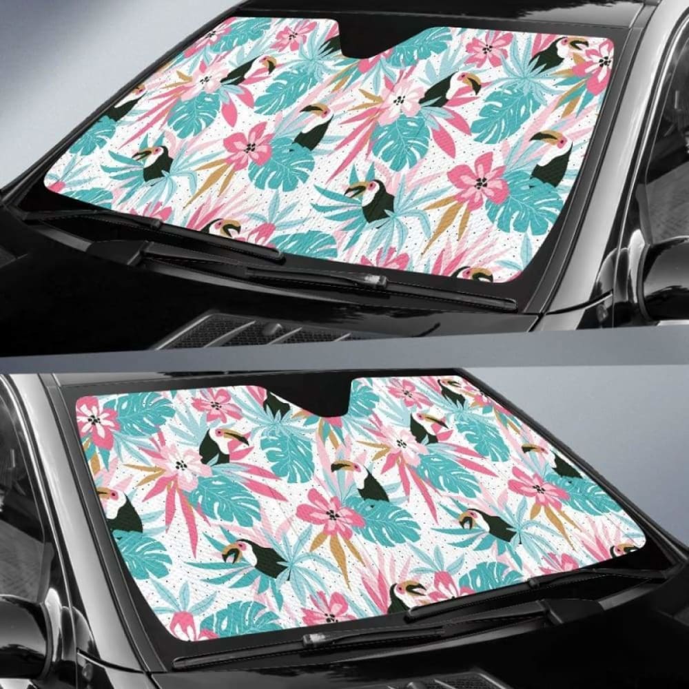 Toucan Tropical Flower Leave Pattern Car Auto Sun Shades