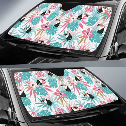 Toucan Tropical Flower Leave Pattern Car Auto Sun Shades