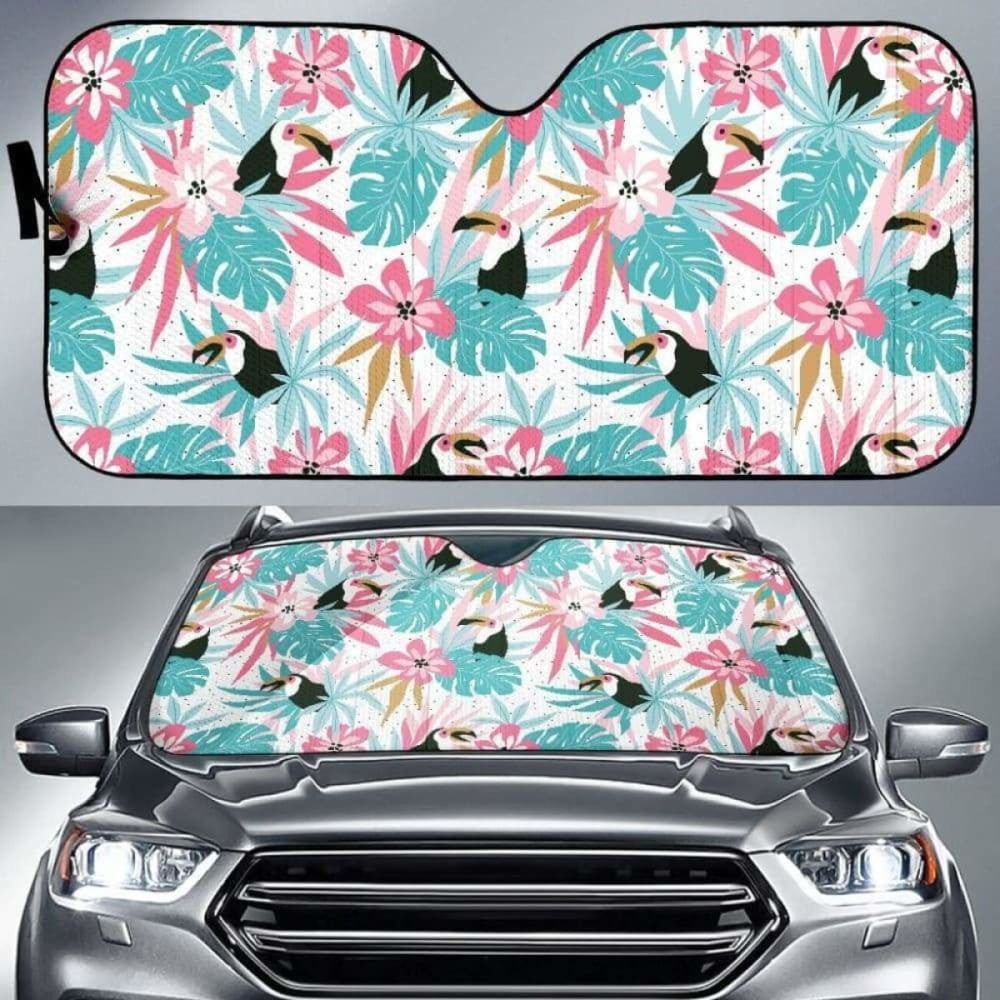 Toucan Tropical Flower Leave Pattern Car Auto Sun Shades