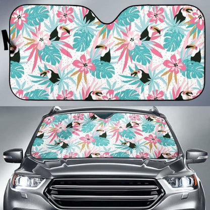 Toucan Tropical Flower Leave Pattern Car Auto Sun Shades