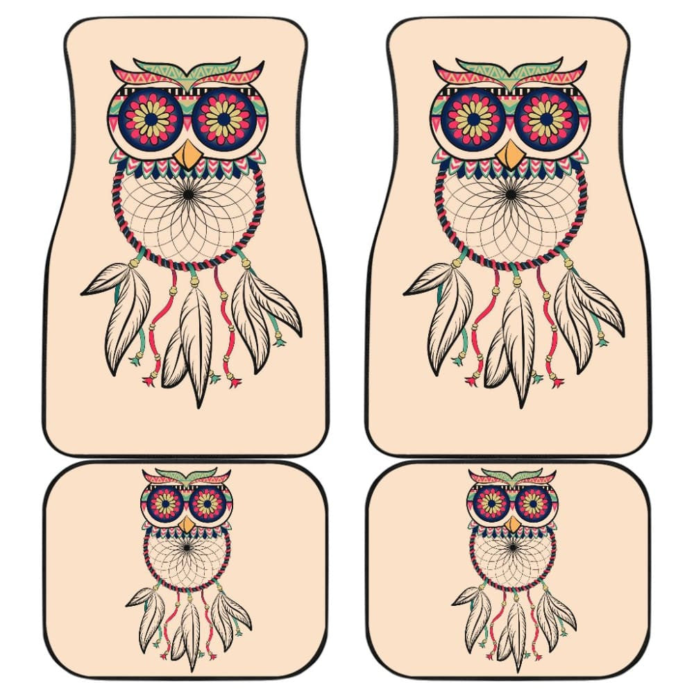 Cute Native American Owl Dreamcatcher Pink Themed Car Floor Mats