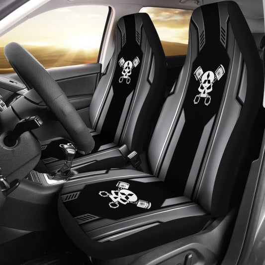 Black Themed Mechanic Skull Mitsubishi Car Seat Covers