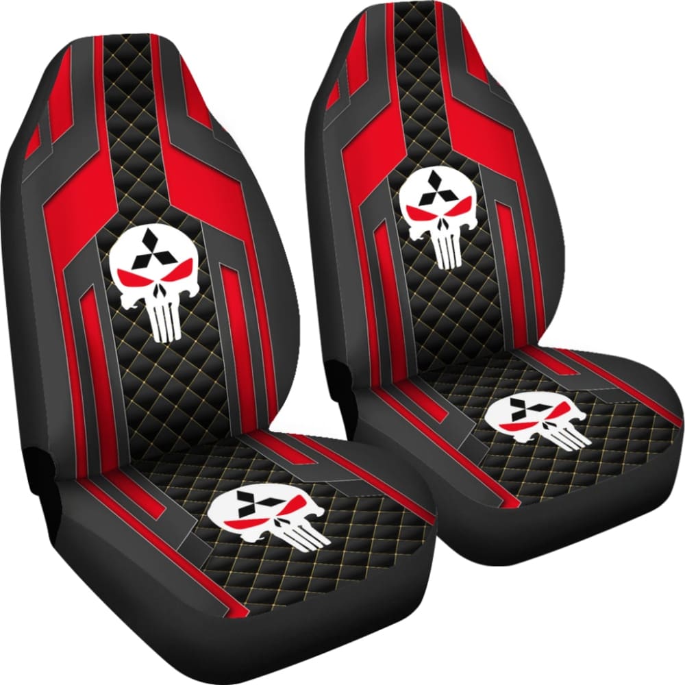 Black Red Punisher Skull Mitsubishi Car Seat Covers