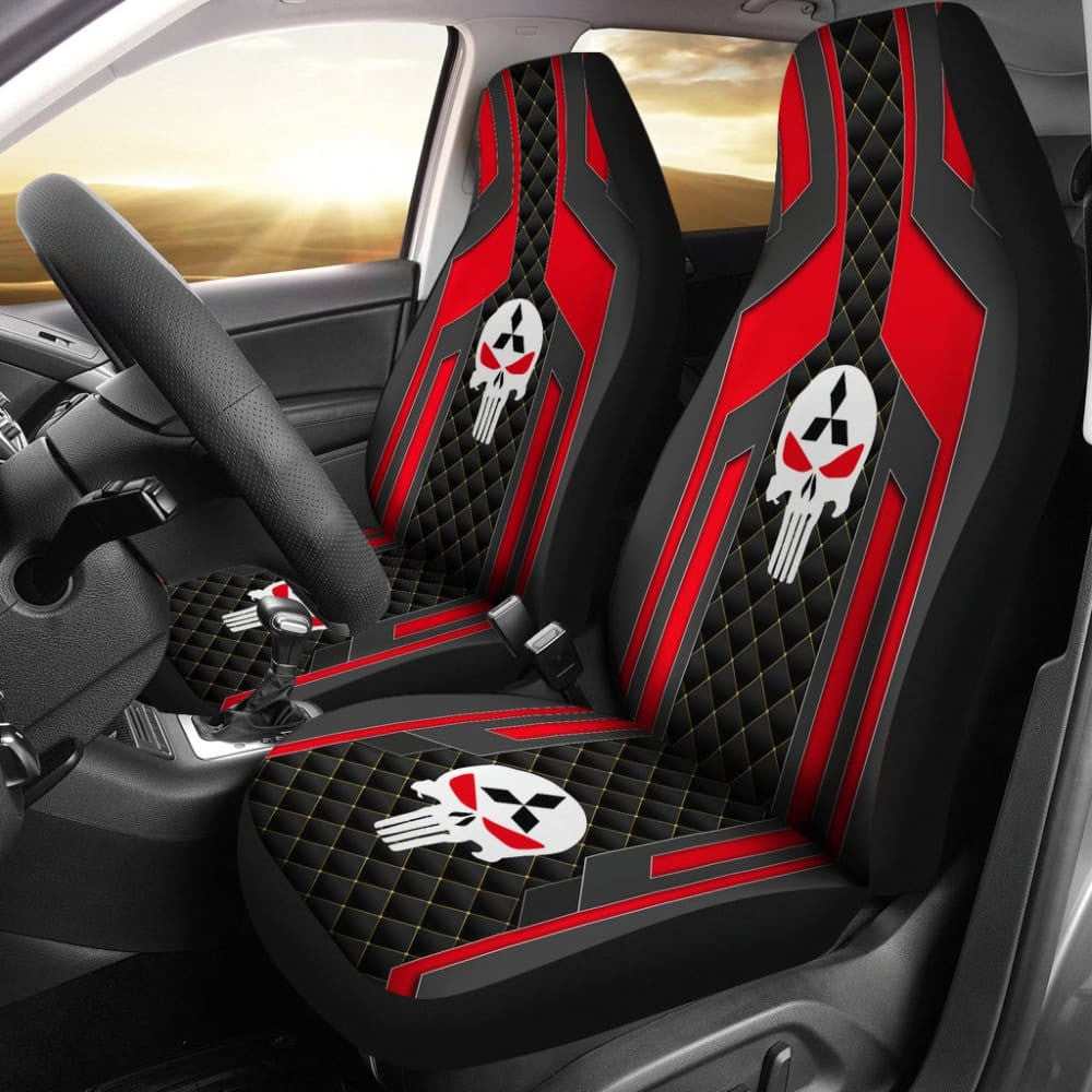 Black Red Punisher Skull Mitsubishi Car Seat Covers
