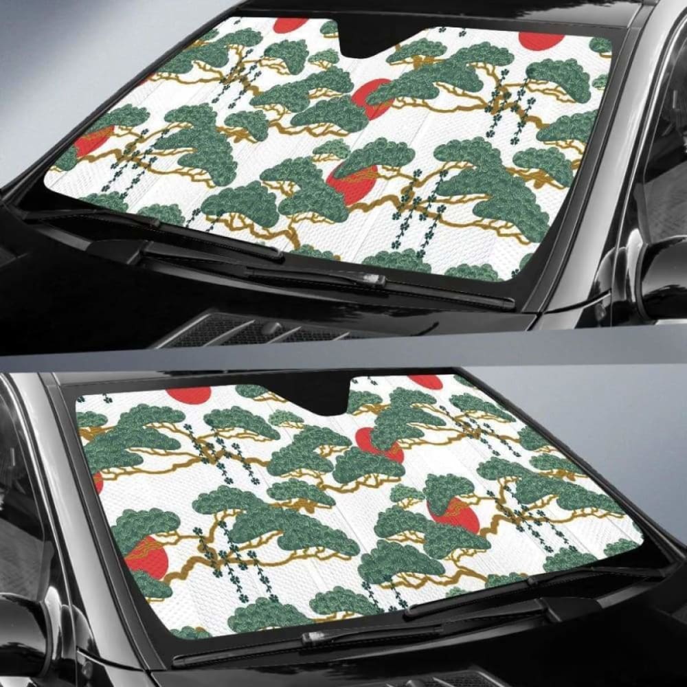 Bonsai Red Sun Japanese Pattern Car Auto Sun Shades