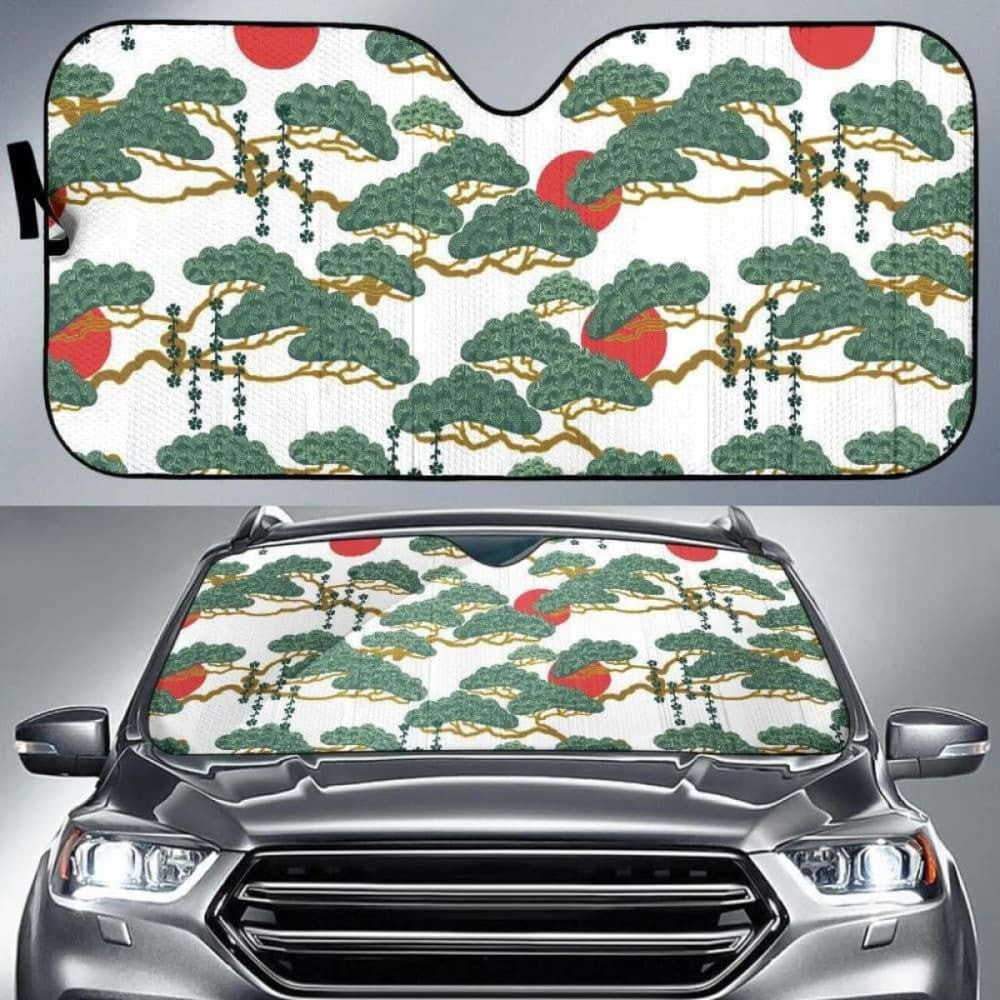 Bonsai Red Sun Japanese Pattern Car Auto Sun Shades