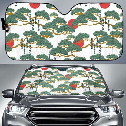 Bonsai Red Sun Japanese Pattern Car Auto Sun Shades