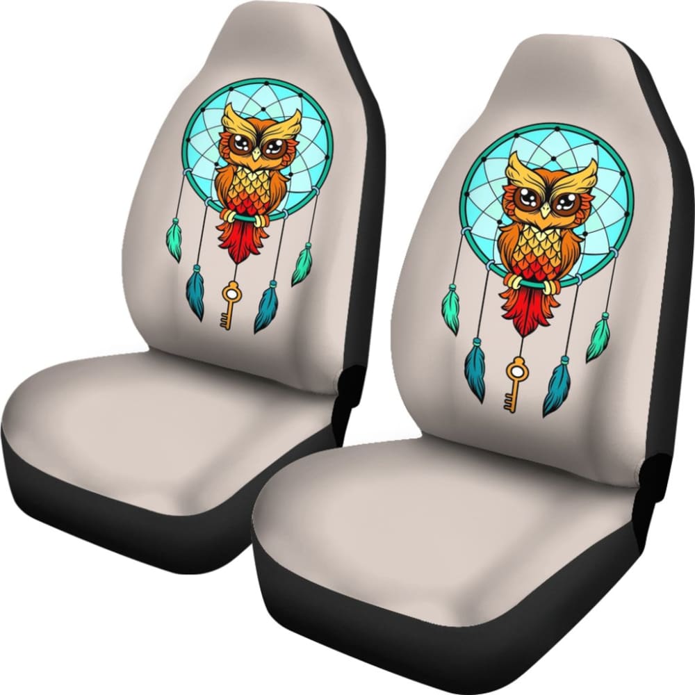 Colorful Owl And Dreamcatcher Stained Glass Effect Print Car Seat Covers