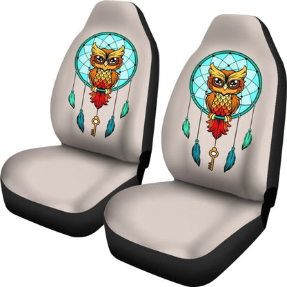 Colorful Owl And Dreamcatcher Stained Glass Effect Print Car Seat Covers