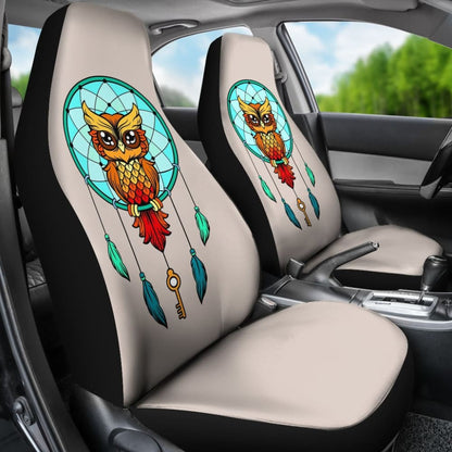 Colorful Owl And Dreamcatcher Stained Glass Effect Print Car Seat Covers