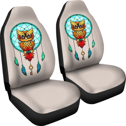 Colorful Owl And Dreamcatcher Stained Glass Effect Print Car Seat Covers