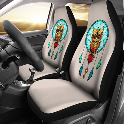 Colorful Owl And Dreamcatcher Stained Glass Effect Print Car Seat Covers