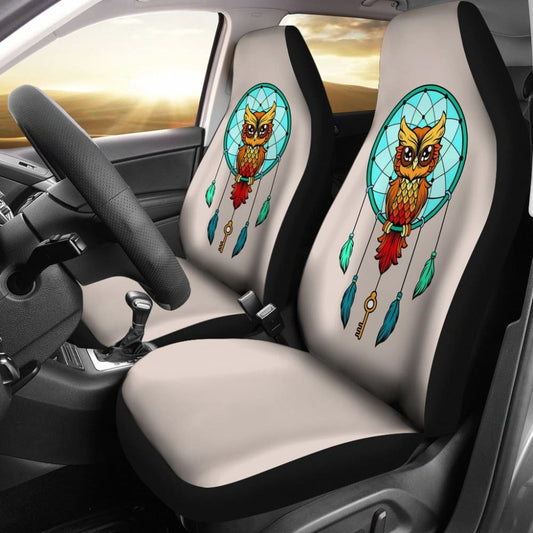 Colorful Owl And Dreamcatcher Stained Glass Effect Print Car Seat Covers
