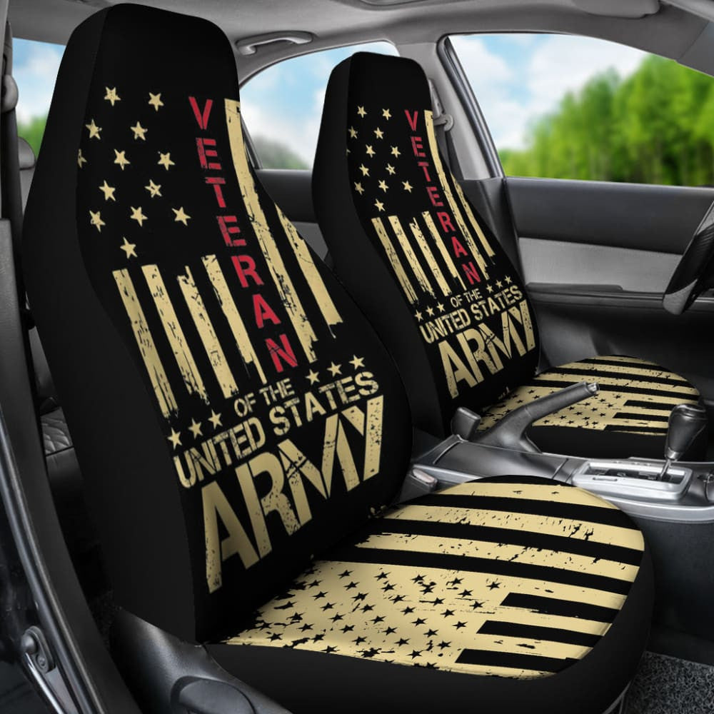 Patriotic U.S Army Veteran Red Line American Flag Car Seat Covers