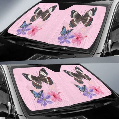Floral Colorful Butterflies Pink Themed Car Auto Sun Shades