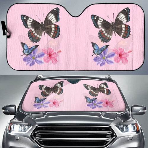 Floral Colorful Butterflies Pink Themed Car Auto Sun Shades