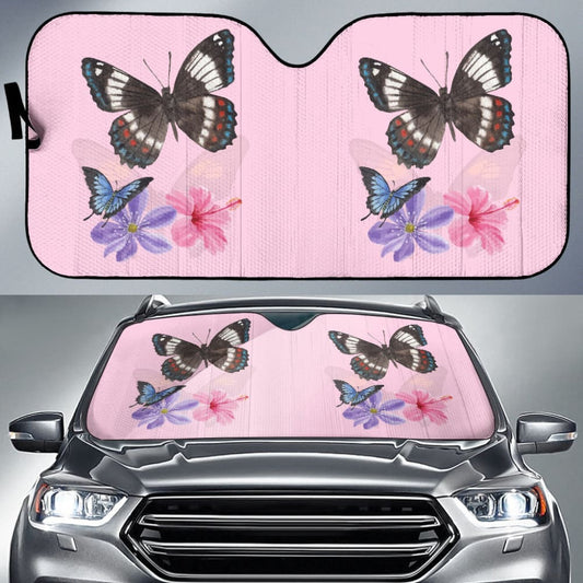Floral Colorful Butterflies Pink Themed Car Auto Sun Shades